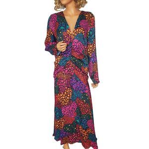 MSRP $265 Farm Rio Rainbow Hearts Lenzing Viscose Colorful Midi Dress Large